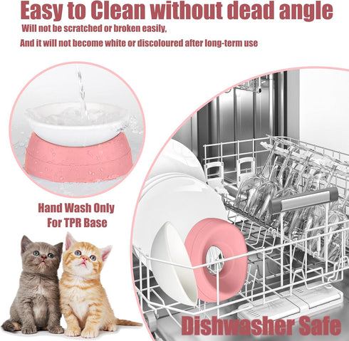 French Bulldog Food Bowl, Slanted Tilted Pug Feeder for Small Dogs, Puppies, Cats (Pink, 2 Cup)