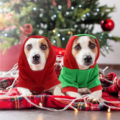 HYLYUN Puppy Christmas Outfit 2 Packs, Small Dog Santa Claus Suit Hoodies for Small Dogs and Cats