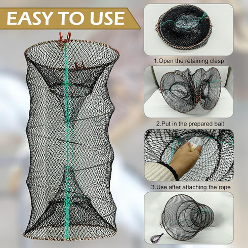 23.6in 11.8in Folded Minnow Trap Crab Trap x Thicken Fishing Bait Trap with Hand Rope Crawfish Lobster Fishing Net Trap