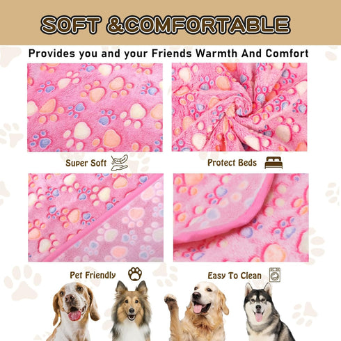 Upgraded Dog Blankets for Large Dogs, Washable 40" x 50", Soft Pet Mat Throw Cover for Kennel Crate Bed, Cute Paw
