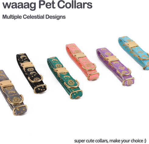 Pet, Moons Stars Suns Dog Collar Cat Collar, Multiple Designs Crescent Celestial Dog Cat Collar Leash Harness Small (Pack of 1)