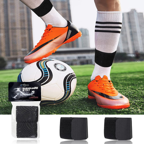 Youth Soccer Shin Guard Straps - 4 PCS Adjustable Elastic Shin Straps for Kicking, Running, Cycling, Black and White
