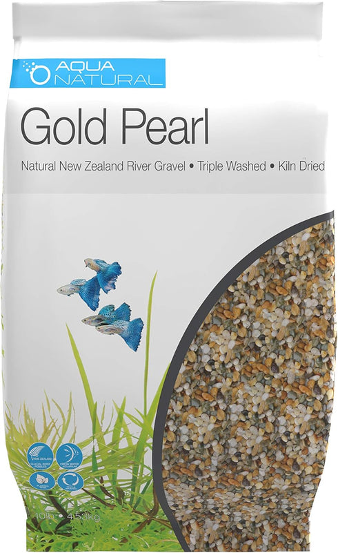Aqua Natural Gold Pearl 10lb Gravel Substrate for Aquariums, Terrariums and Vivariums, 2-4mm