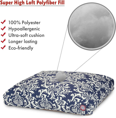 Navy Blue French Quarter Small Rectangle Indoor Outdoor Pet Dog Bed, Removable Washable Cover, Majestic Pet