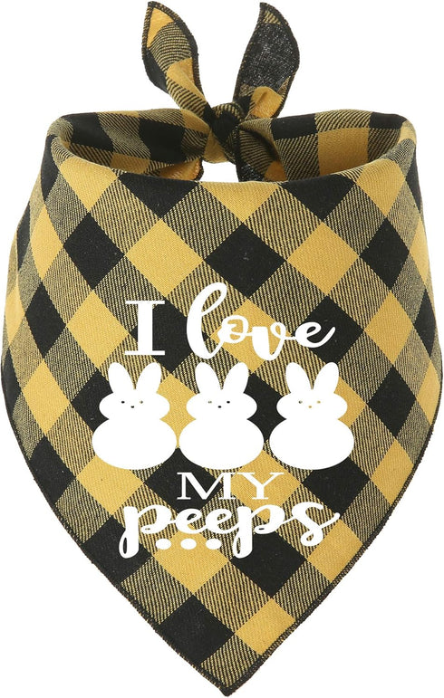 Dog Easter Bandana, 2 Pack Buffalo Plaid Puppy Scarf with Designer Painting