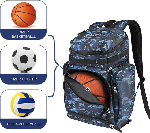 WOLT Basketball Backpack Bag with Separate Ball Compartment and Shoes Pocket, Large Sports Equipment Bag