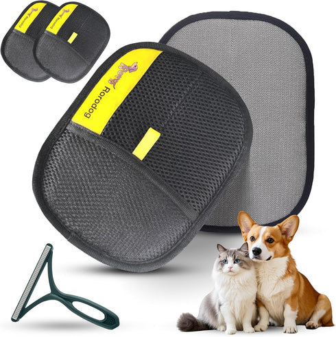 Rorodog 2-PCS Pet Hair Remover Gloves with A Hair/Lint Removal Tool, Reusable Magic