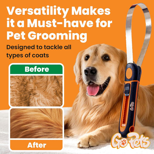 GoPets Deshedding Blade Rake, Adjustable Professional Dematting Grooming Tool for Cats & Dogs