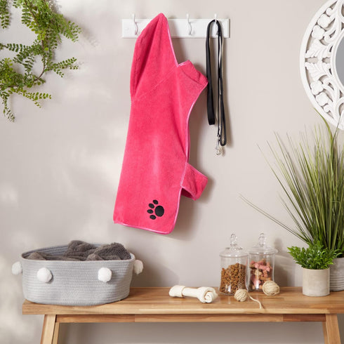 Bone Dry Pet Robe Collection, Embroidered Absorbent Microfiber Bath Robe with Adjustable Closure, for Dogs & Cats