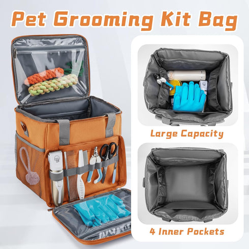 SMYV Pet Grooming Bag for Dog Grooming Supplies, Dog Tote Travel Bag for Pets Grooming Tools Kit Accessories - Orange
