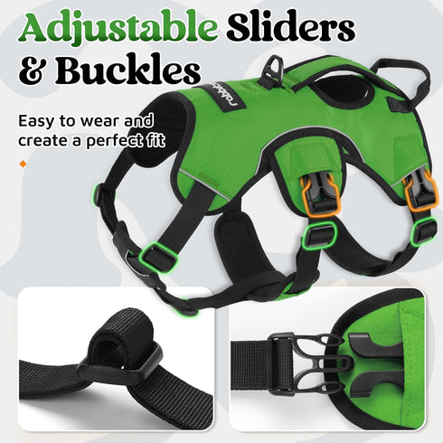 rabbitgoo Escape Proof Dog Harness, Reflective No Pull Vest, Soft Padded, Adjustable, Large, Green