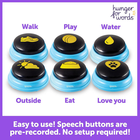 Hunger For Words Talking Pet Essential Words - 6 Piece Set of Pre-Recorded Speech Buttons for Dogs