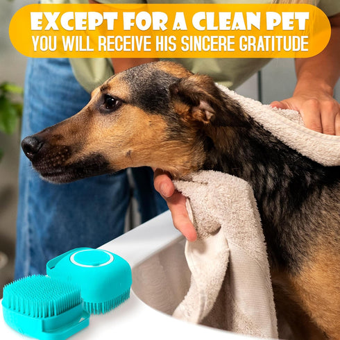 2Pcs Dog Bath Brush Scrubber with Soap Dispenser - Pet Shampoo Brush for Dogs & Cats Bath (Blue)