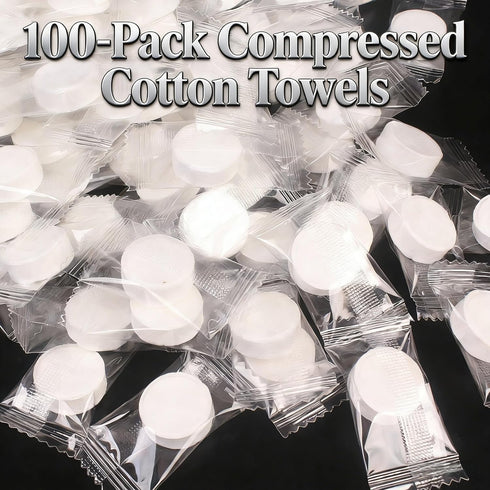 MAGIKON 100-Pack Compressed Towels - Expandable Cotton Face & Body Wipes for Travel, Camping & Emergency Kit