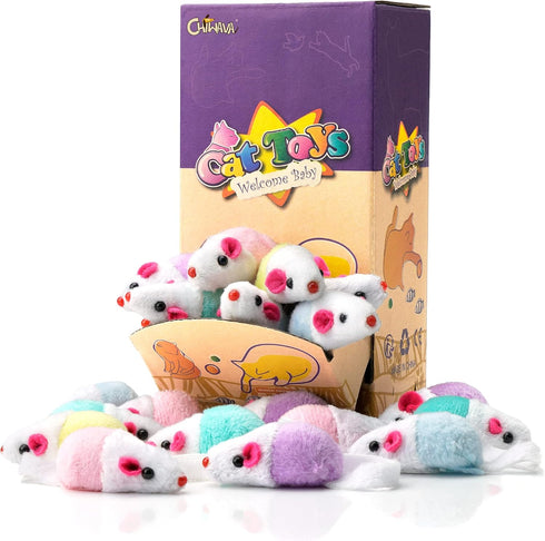 CHIWAVA 36 Pack 1.8 Inch Small Interactive Cat Toys - Mice with Catnip Rattle Sound for Indoor Cats