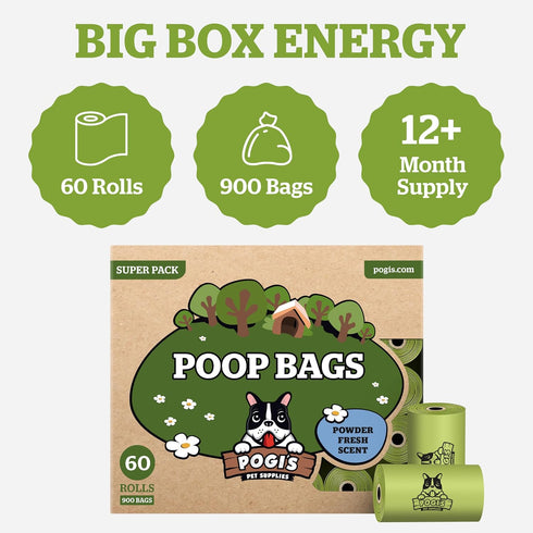 60 900-Count) Pogis Dog Poop Bags Leak-Proof & Extra Thick Pet Waste Bags (Fresh Scent, Rolls