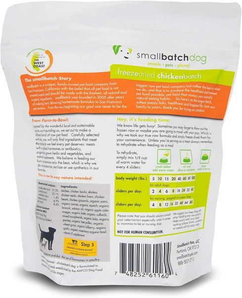 Smallbatch Pets Freeze-Dried Premium Raw Dog Food Diet, Chicken Recipe, 14 oz, Made in The USA, Organic Produce