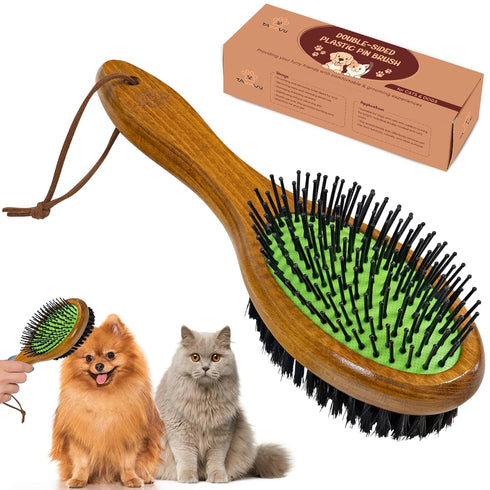 TAKAVU Two-Sided Dog Cat Grooming Brush - Multi-purpose Pet Brush for Loose Hair, Dirt, and Healthy Coat