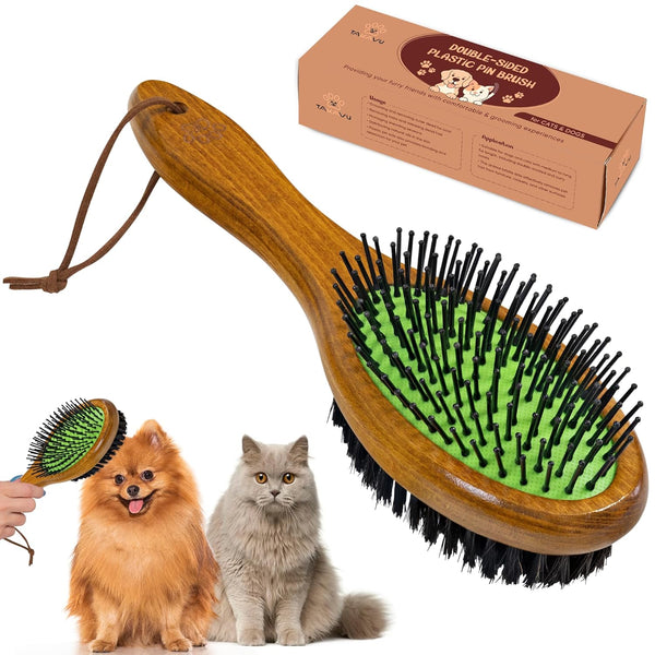 TAKAVU Two-Sided Dog Cat Grooming Brush - Multi-purpose Pet Brush for Loose Hair, Dirt, and Healthy Coat