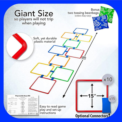 GETMOVIN SPORTS Hopscotch Squares Set - Giant 15 Inch Squares with 2 Premium Beanbags for Indoor/Outdoor Fun