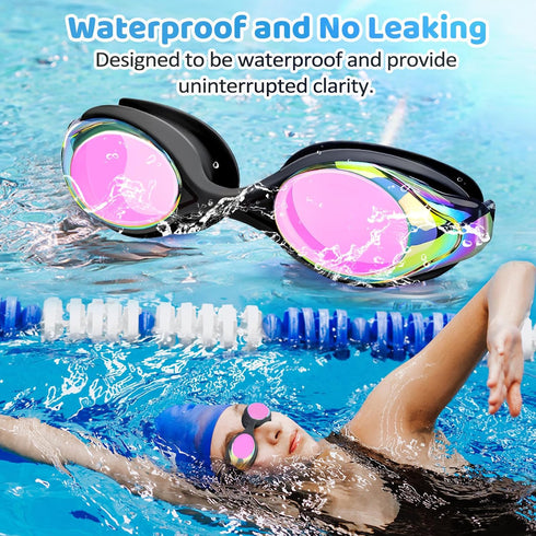 Vvinca Kids Swim Goggles with Bungee Strap, No Leaking Anti Fog for Ages 3-14