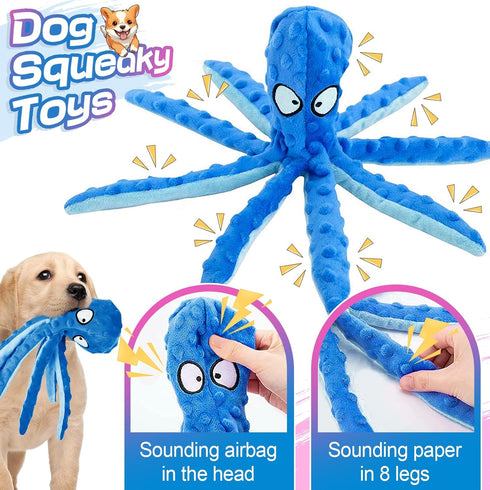 Alphatool Squeaky Dog Toys, Octopus for Aggressive Chewers, Tough No Stuffing Plush for Large Dogs (2pcs)