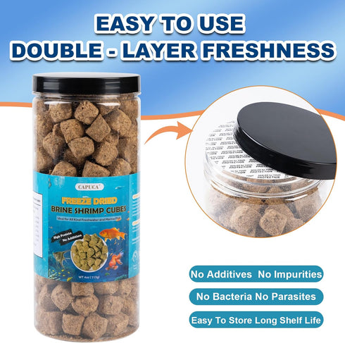 '-100% (4oz) Freeze Dried Brine Shrimp Cubes Pure High Protein Fish Food for Tropical, Marine & Freshwater Fish, Aquatic