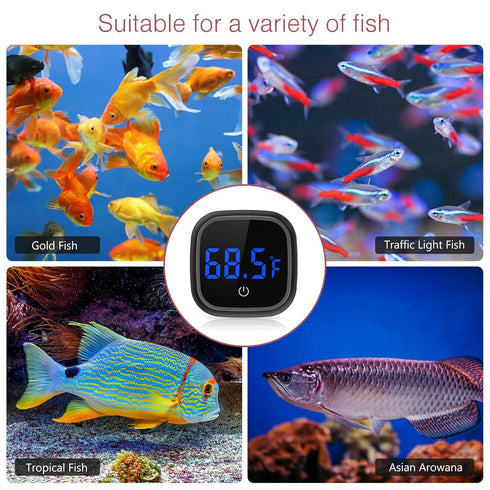 LOFICOPER LED Digital Aquarium Thermometer, Stick-on Fish Tank Thermometer with Built-in Battery, for Fish, Axolotl