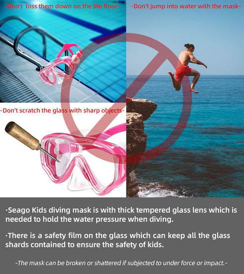 Seago Kids Swim Goggles Snorkel Diving Mask - Anti-Fog 180° Clear View for Youth (5-15)