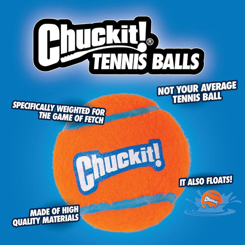 Chuckit Dog Tennis Ball Dog Toy, Medium (2.5 Inch Diameter) for Dogs 20-60 lbs, Pack of 4