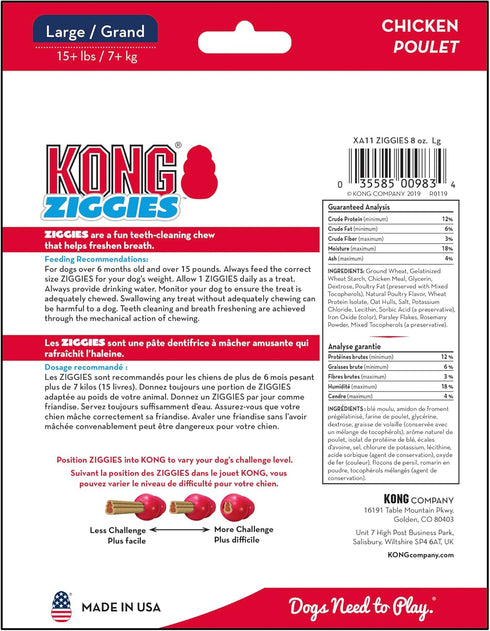 Pack KONG Classic Toy & Ziggies Treats Combo - Durable Chew Toy for Dogs - with Ziggies Chicken-Flavored Treats - Dog