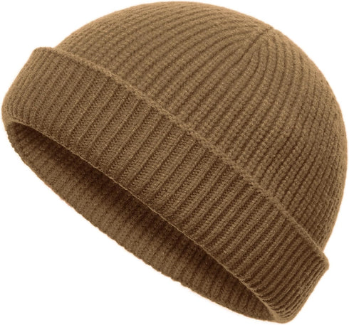 vidsel Thin Wool Fisherman Beanie Hat - Short Knit Cuffed Fashion Trawler Skull Cap for Men & Women