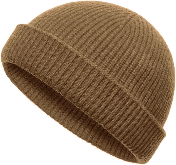 vidsel Thin Wool Fisherman Beanie Hat - Short Knit Cuffed Fashion Trawler Skull Cap for Men & Women