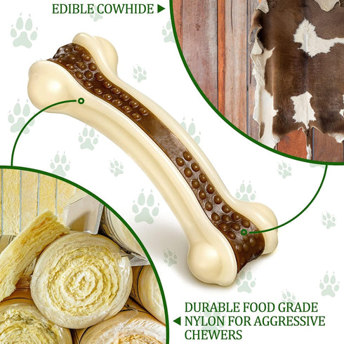 Sosation Bones Shaped Dog Toys for Aggressive Chewers, 2 Pack Nylon Beef Flavor for Puppies
