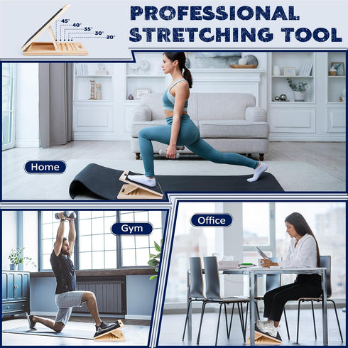 Portable Wooden Slant Board for Calf Stretching, Squats, Calf Stretcher, Pilates Physical Therapy Equipment, Adjustable