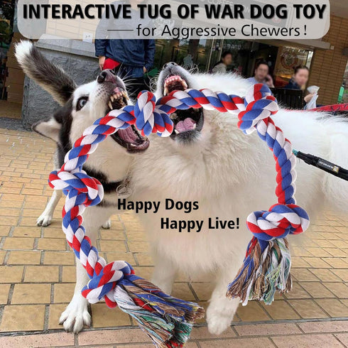 Dog Rope Toys for Large Dogs - Heavy Duty Indestructible Chew Toy, 3 Feet 5 Knots for Tug of War and Teeth Cleaning
