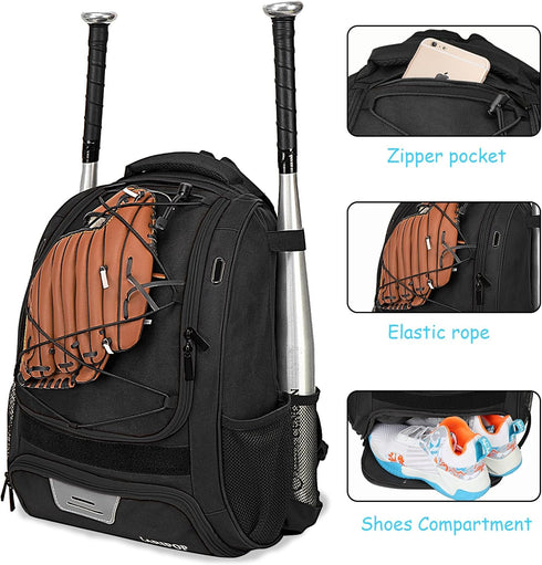 Youth Baseball Bag, Bat Backpack for Softball and T-ball Gear with Shoe Compartment