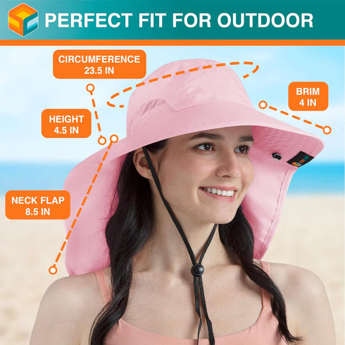 SUN CUBE Wide Brim Sun Hat with Neck Flap, UPF50+ Fishing Hiking Safari Hat for Men Women