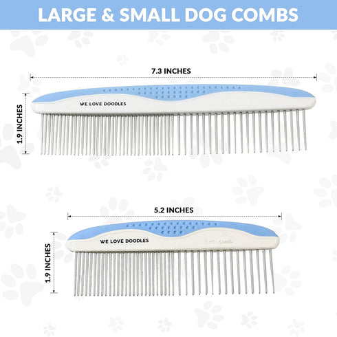 Metal Dog Comb - Grooming Matting Comb, Doodle Brush, Dematting Tools for Dogs, 2 Pack