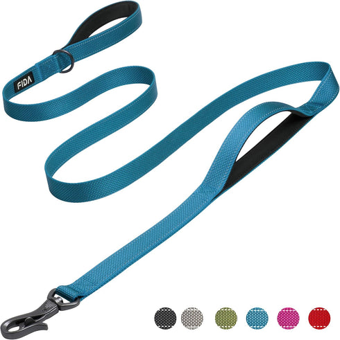 Fida 6 FT Heavy Duty Dog Leash with 2 Padded Handles, Traffic Handle & Easy Snap Hook for All Dog Breeds (Blue)