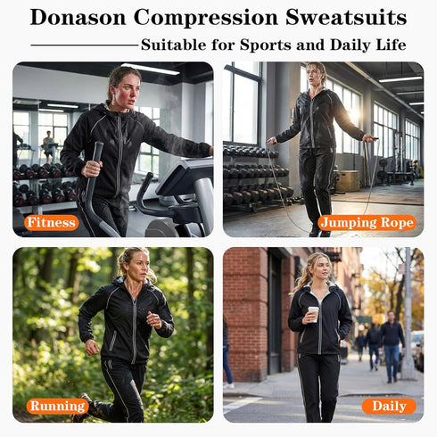 Women's Sauna Suit Sweat Jacket Pants Anti Rip Sweat Suits for Gym Workout Long Sleeve Tops Sweat Suits Sauna Shirt
