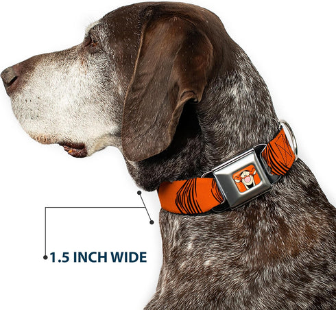 Dog Collar Seatbelt Buckle Tigger Stripes Orange Black - 1.5 Inch Wide - Fits 13 to 18 Inches