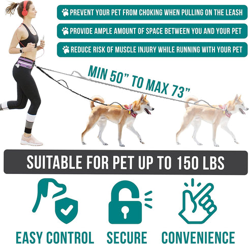 PetAmi Hands Free Dog Leash, Dog Running Leash Belt for Walking Jogging, Zipper Pouch Fanny Pack with Poop Bag Dispenser