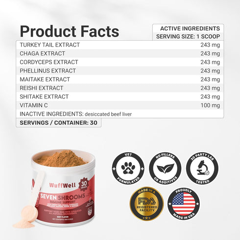 Immune WuffWell Turkey Tail Mushroom Supplement for Dogs - Support Mushrooms - Dog Mushroom Supplements for Health