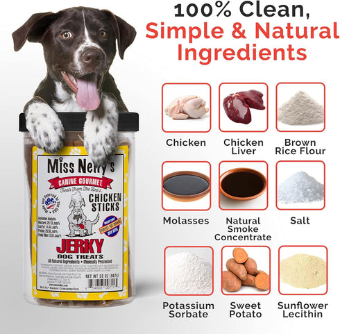 Miss Nelly's Chicken Jerky Dog Treats - Soft Sticks - Original Smoke House Recipe - USA Made and Sourced - Minimally