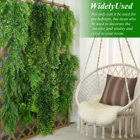 Suncalla 8 Pcs Reptile Plants for Terrarium Assorted Hanging Fake Artificial Vines with Suction Cups Climbing Foliage