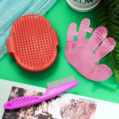 4 Pieces Bunny Grooming Kit with Pet Hair Remover, Nail Clipper, Comb, and Bath Brush for Rabbit, Hamster, Bunny (Pink,