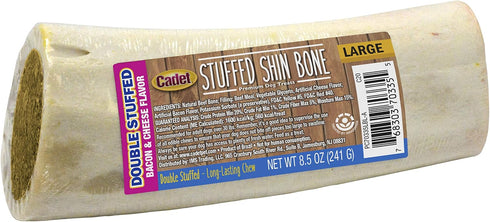 Cadet Double Stuffed Shin Bone, Highly Digestible, High Protein Dog Chew Bone, Bacon & Cheese Flavor, Large