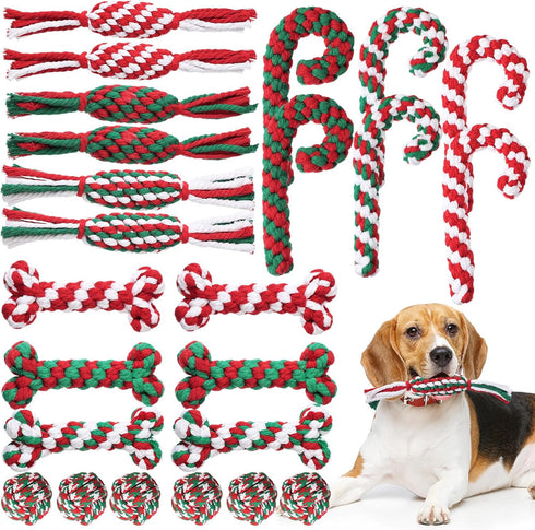 24 Pcs Christmas Dog Rope Toys, Interactive Chew Toys for Small Medium Large Dogs, Classic Style