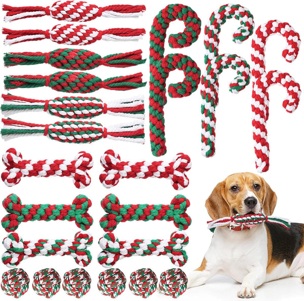 24 Pcs Christmas Dog Rope Toys, Interactive Chew Toys for Small Medium Large Dogs, Classic Style